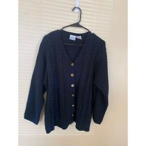 Bollie Brooks Women Navy Blue Cable Knit Button Up Cardigan‎ Sweater Extra Large